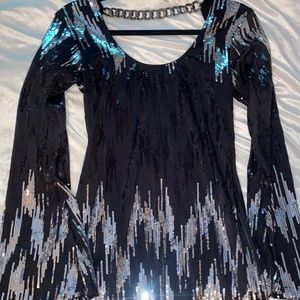Sky Sequined Black Silver Stunning Dress Size M Studded Back Chain Detail
